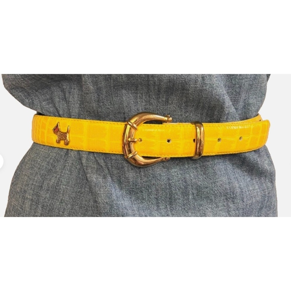 Yellow Croc-Embossed Leather Belt with Gold Buckle
